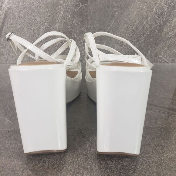 Wild Pair Merina Strappy Sandals Platform Wedge White Patent 10 M Chunky Shoes - Picture 3 of 14